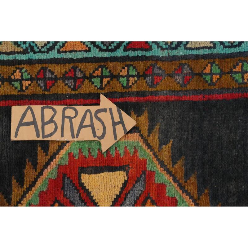 Hand Knotted Oriental 100% Wool Carpet Traditional Geometric Greys & Charcoal Ardebil Runner Rug - 12' 2'' X 3' 4''