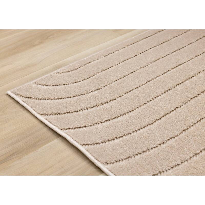Modern Curved Lines Textured Area Rug in Beige