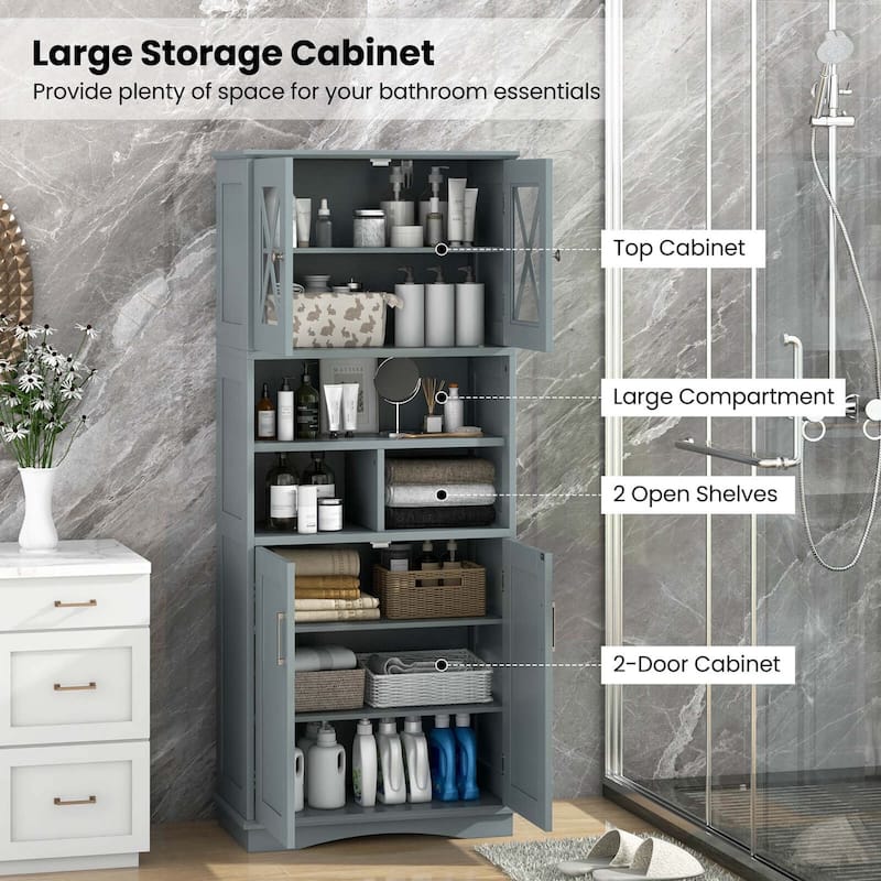 Costway Tall Bathroom Cabinet Large Floor Storage Cabinet with Acrylic - See Details