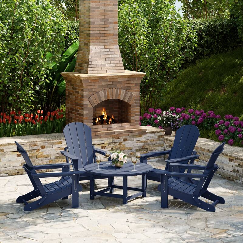 Laguna Outdoor 5-Piece Adirondack Chair With Round Coffee Table Conversation Set