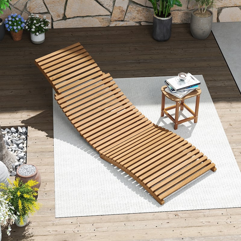 Teak Wood Folding Patio Chaise Lounge with Ergonomic Full-Length Seat - 61" x 22" x 21"