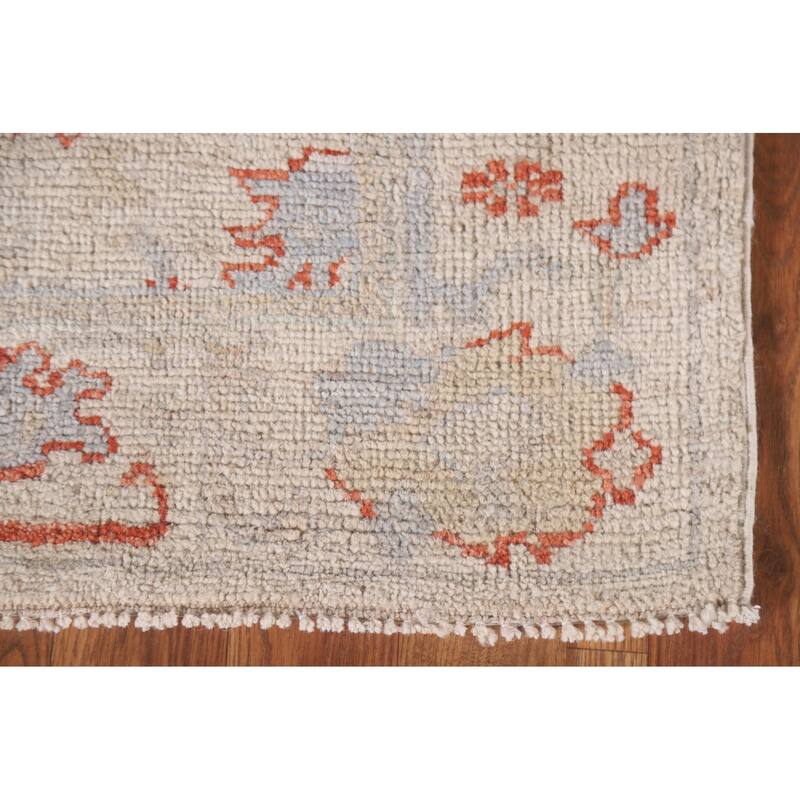 Hand Knotted Oriental 100% Wool Carpet Transitional All-Over Beige & Ivories Oushak Runner Rug - 17' 7'' X 2' 6''