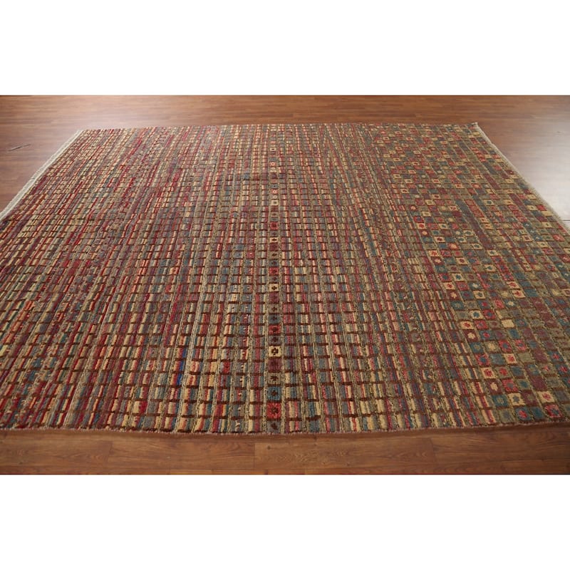 All-Over Checkered Moroccan Modern Area Rug Hand-Knotted Wool Carpet - 7'10"x 10'2"