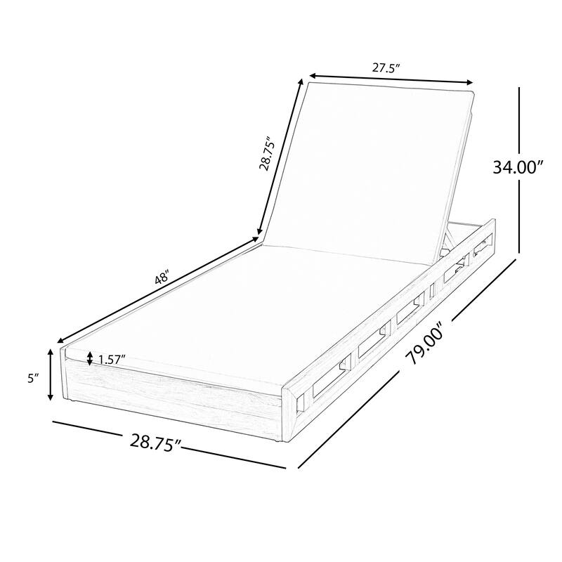 Roomfitters Outdoor Acacia Wood Chaise Lounge with 2-Inch Cream Water-Resistant Cushions Teak Finish