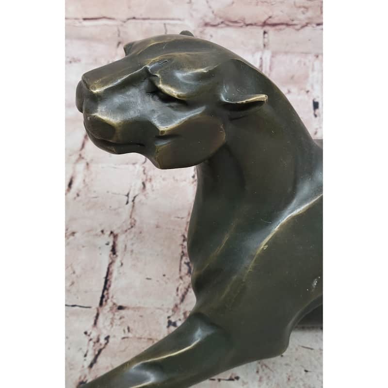 Modern Bronze Panther Sculpture – Abstract Feline Art Deco Style