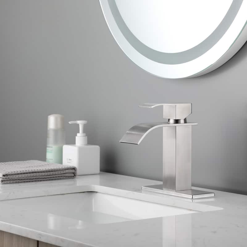 Modern Single Handle Sink Vanity Bathroom Faucet with Waterfall Spout, Anti Corrosion, Anti Rust, Easy Clean - White