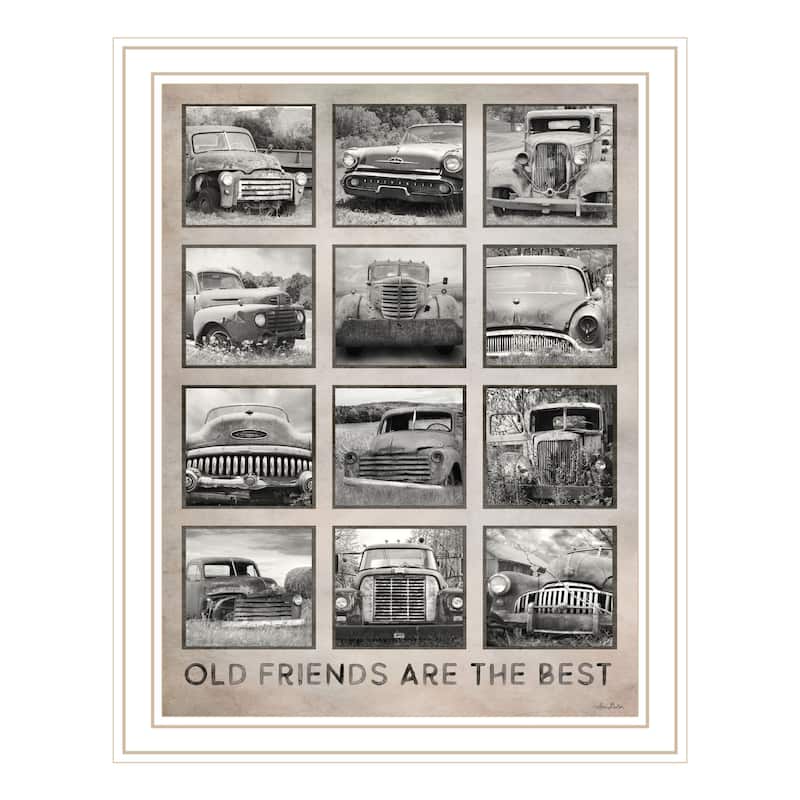 TrendyDecor4U "Old Friends(CARS) Are The Best" Framed Print Wall Art - White