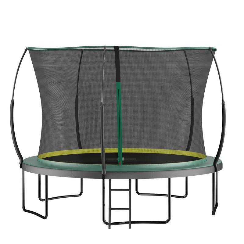 12FT Spring Free Trampoline No Gap Design with Safety Net and Fiberglass Poles