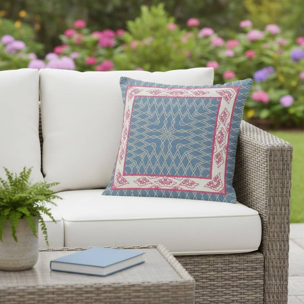 HomeRoots Set of Two 16" X 16" Blue and Pink Blown Seam Geometric Indoor Outdoor Throw Pillow - 16.00' X '16.00' X '5.00