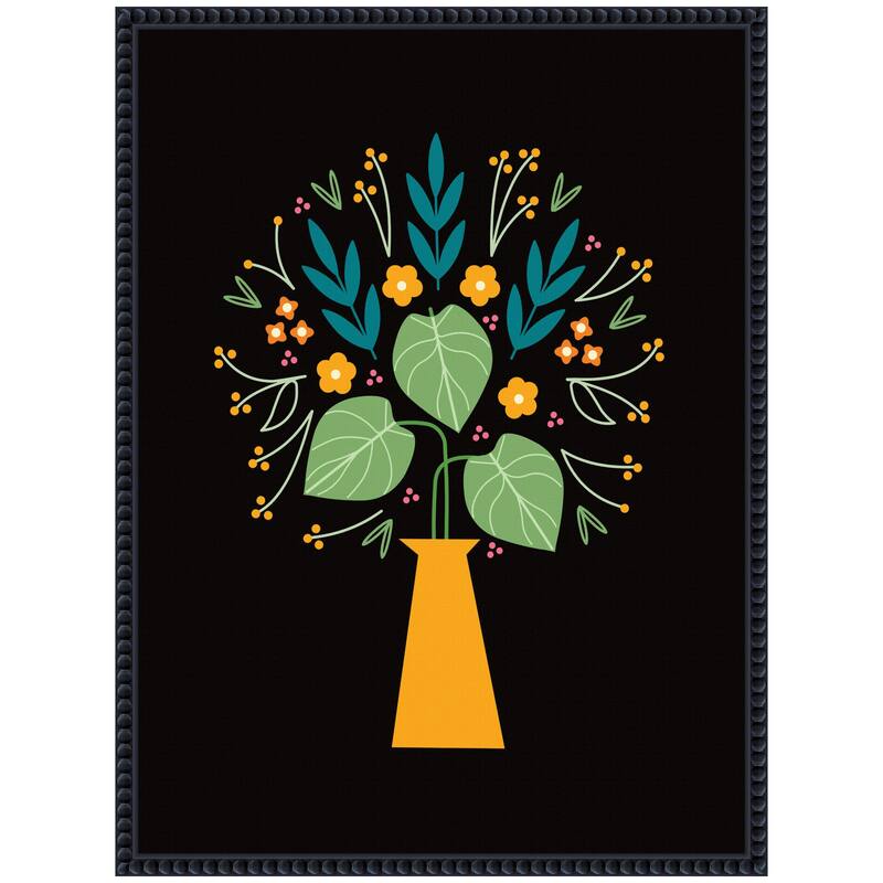 Kate and Laurel Sylvie Floral Yellow Vase Framed Canvas by Amber Leaders