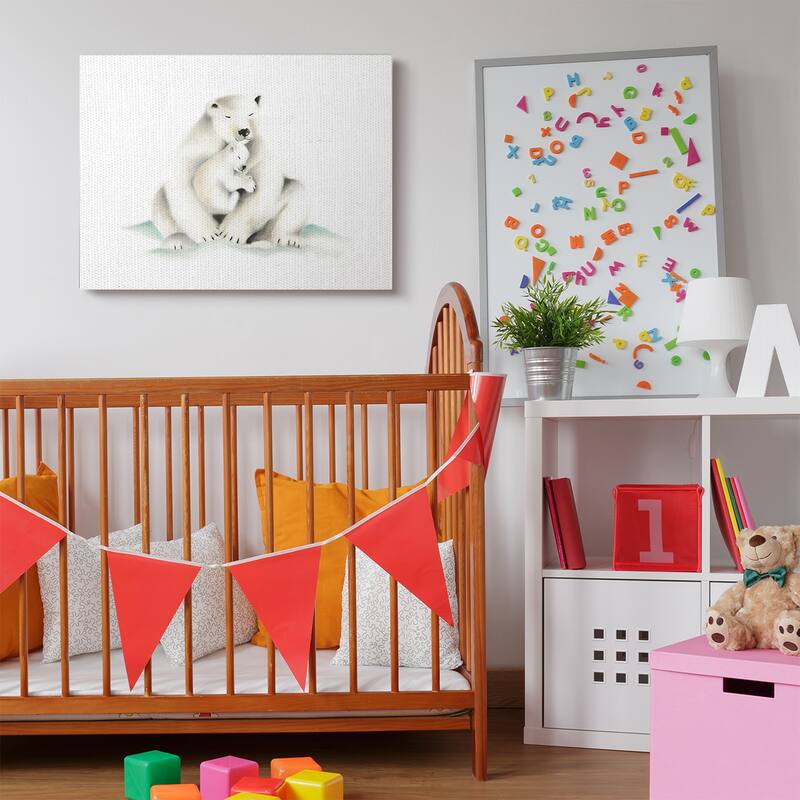 Stupell Cute Cartoon Baby Polar Bear Family Zoo Animal Painting,16x20, Proudly Made in USA - Multi-Color - 30 x 40