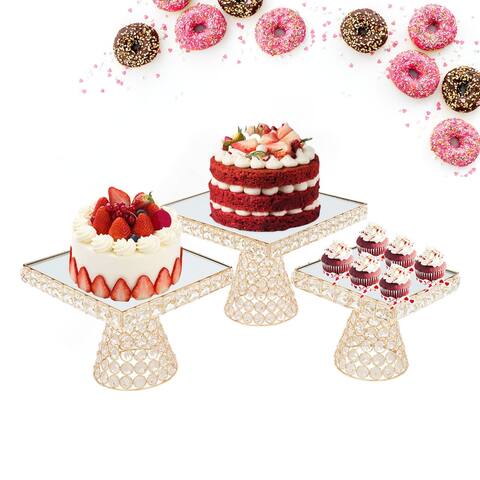 3 Piece Crystal Gold Plated Dessert Cupcake Cake Stand