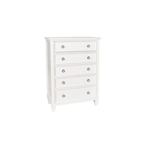 Tamarack Modern 5-Drawer Vertical Chest w/ Ring Pull Hardware, White, by New Classic Furniture