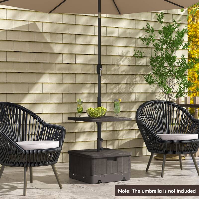 Gymax Patio 175lbs Fillable Umbrella Base w/ Table Tray Wheeled 3-in-1