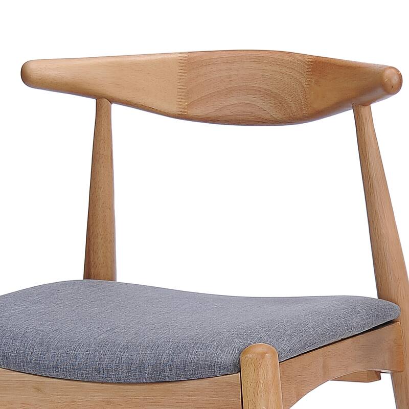 Roomfitters Set of 2 Solid Rubberwood Dining Chairs with Arched Ergonomic Backrest and Padded Cushions, Natural & Gray