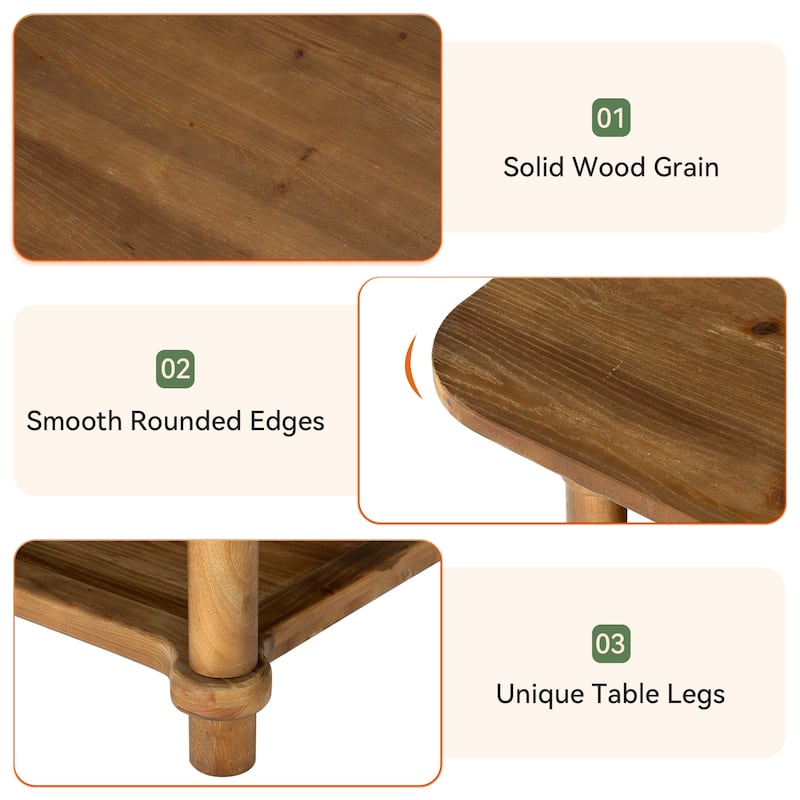 47" Rectangle Coffee Table with Storage Shlef, Solid Wood, Turned Leg