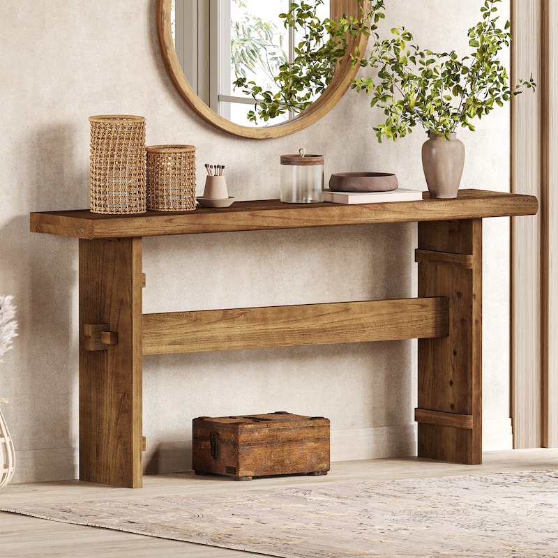 63 Inch Solid Wood Console Table for Entryway - 63" L x 11.8" W x 31.5" H - Rustic Brown