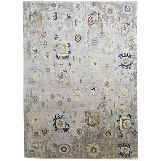 One of a Kind Hand-Knotted Persian 9' x 12' Abstract Wool Grey Rug - 9' x 12'