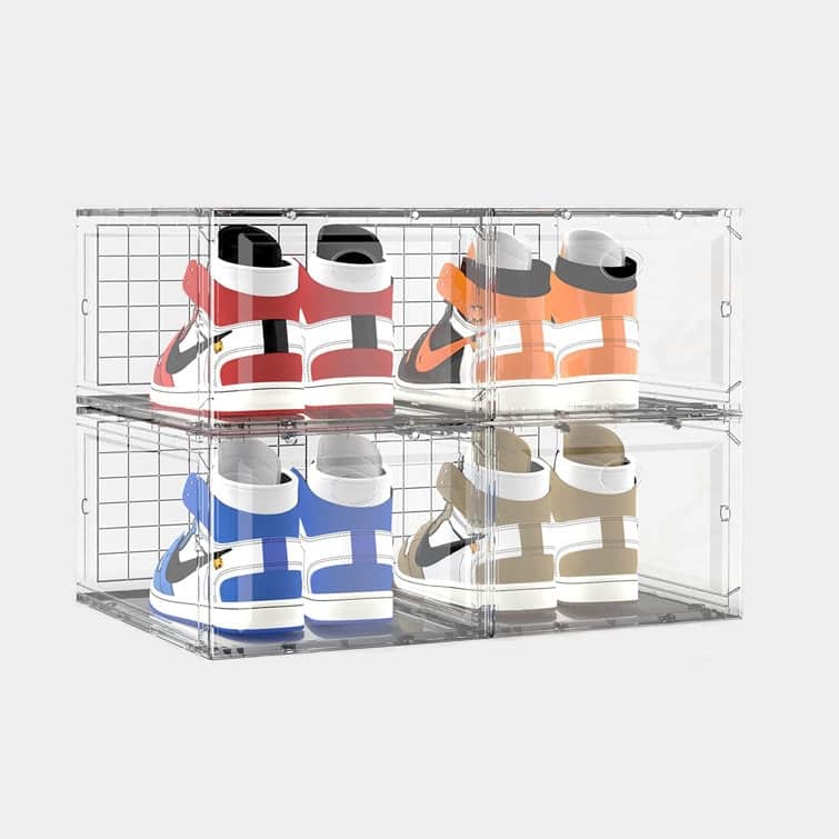 Foldable Storage Containe Plastic Shoe Storage Organizers Stackable Shoe Boxes Set - Middle-4pcs