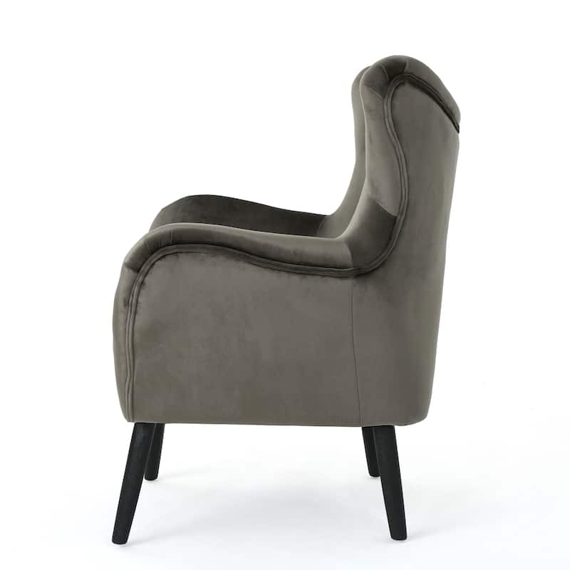 Velvet Mid-Century Armchair with Button and Tufted Wingback Design
