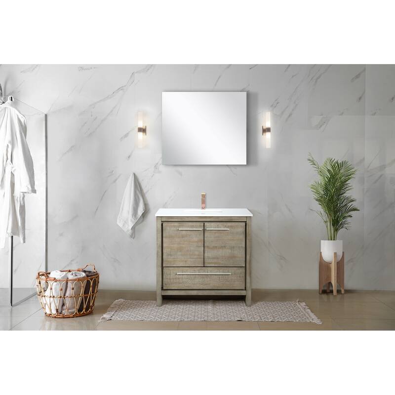 Lafarre Bath Vanity with Cultured Marble Top, Sink, Mirror and Rose Gold Faucet
