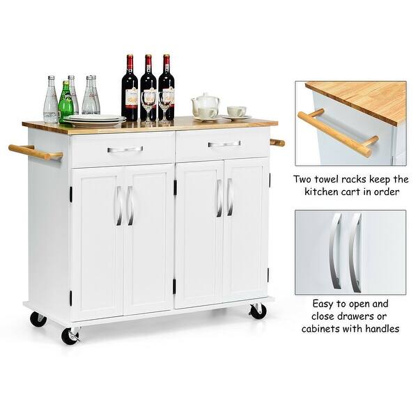 Shop Costway Kitchen Trolley Island Utility Cart Wood Top Rolling