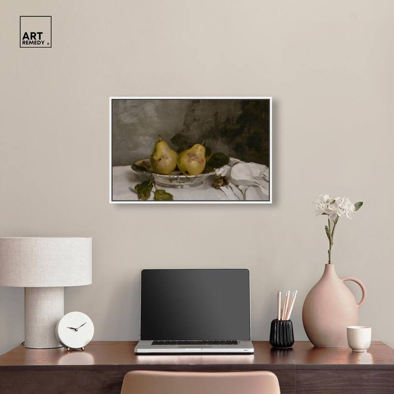 Two Pears in a Silver Bowl Canvas by Art Remedy