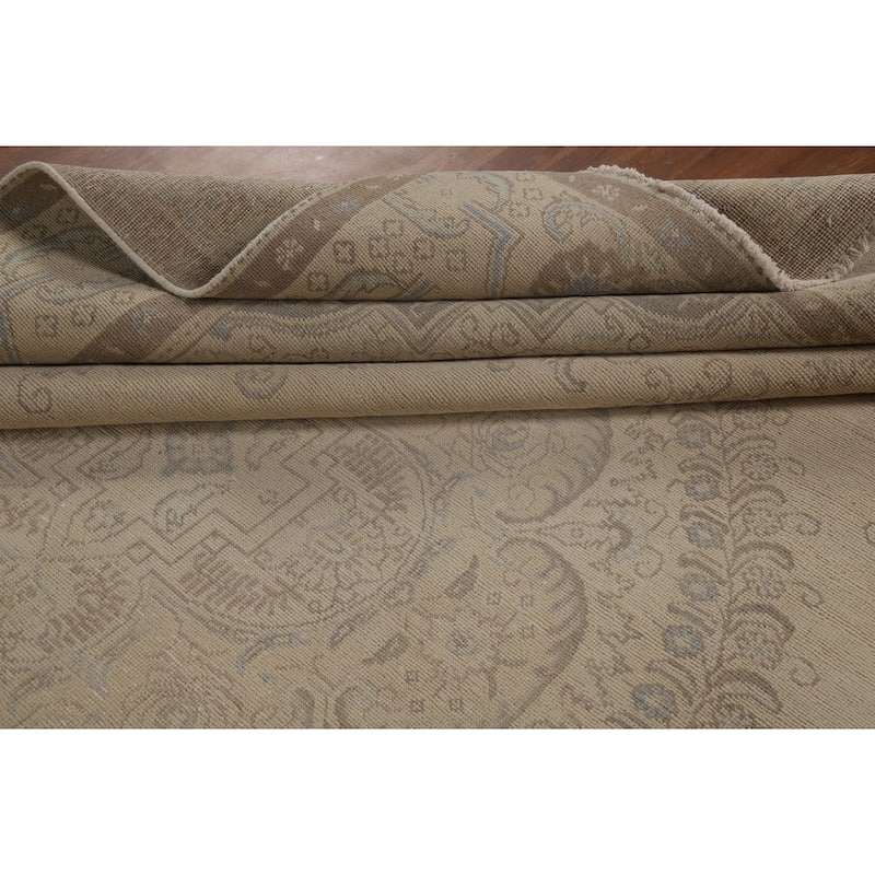 Floral Beige Tabriz Persian Area Rug Hand-Knotted Wool Carpet - 9'6"x 12'10"
