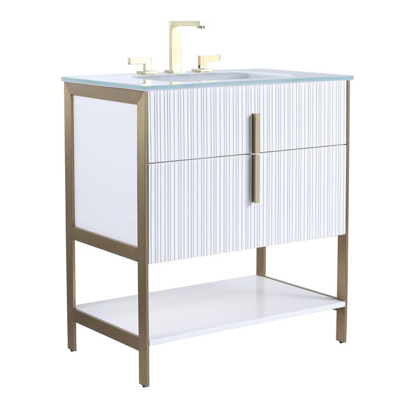 Fine Fixtures Serenity Modern bathroom vanity - White Matte - Satin Brass Hardware