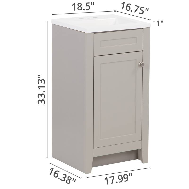 Spring Mill Cabinets Wyre 18" 1-Door Bathroom Vanity With White Sink Top