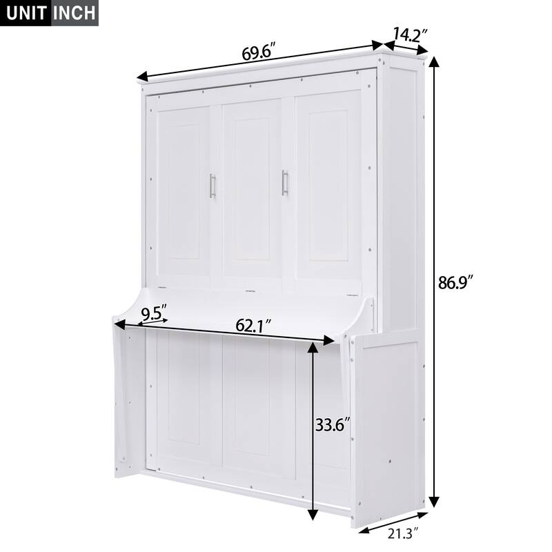 Queen Murphy Bed with Built-in Shelf, Foldable Wall Bed for Small Spaces