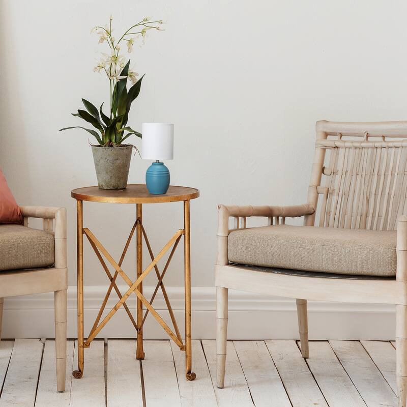 Mini Classic Jar Ceramic Table Lamp with White Drum Shade - 19.5" - Teal Blue