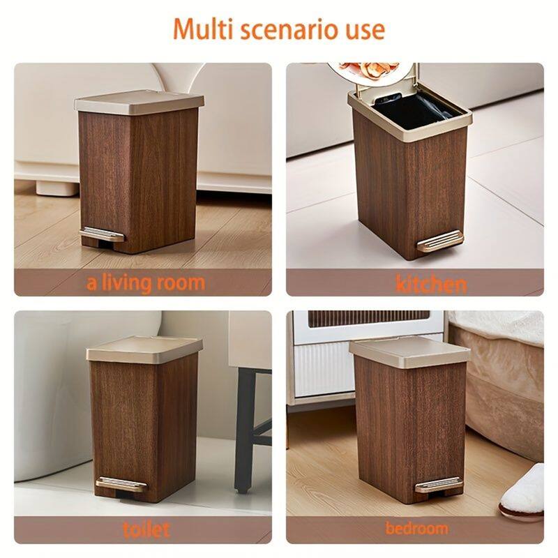 Large Minimalist Step Trash Can with Wood Grain Finish