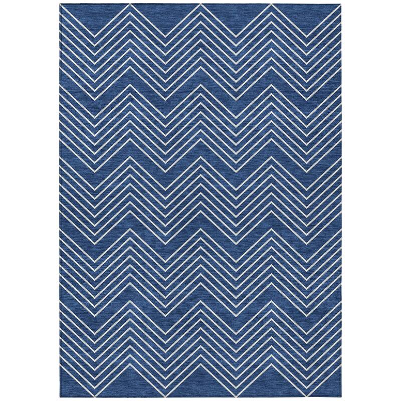 Machine Washable Indoor/ Outdoor Modern Chevron Chantille Rug