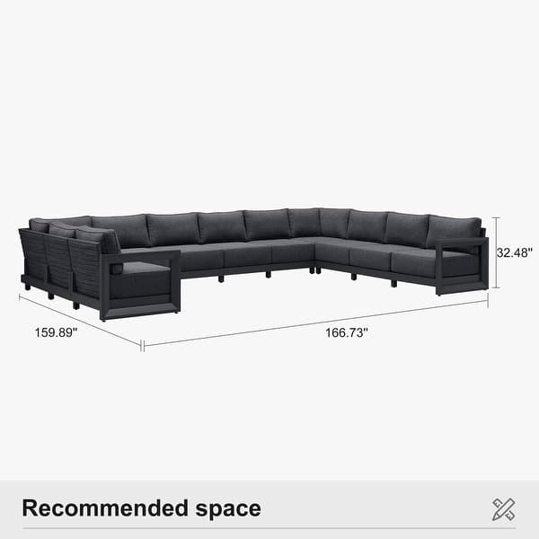 dimension image slide 3 of 14, PURPLE LEAF Caesar U-Shaped Grey Outdoor Couch with 9.6" Thick for Yard Porch Deck Patio Conversation Sets