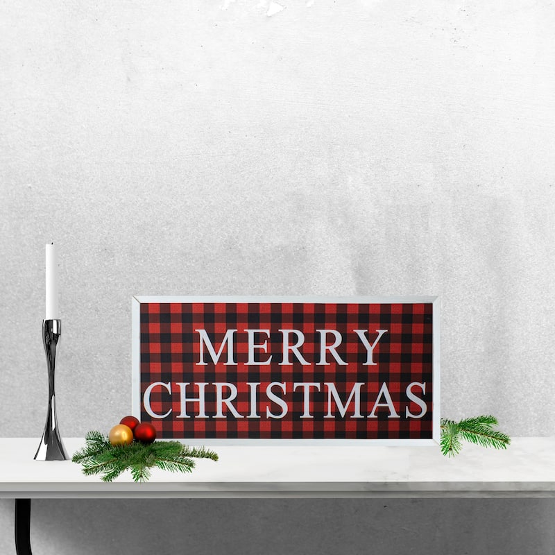 24" Red and Black Buffalo Plaid Merry Christmas Wooden Hanging Wall Sign
