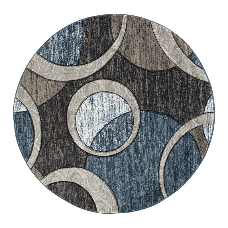 Orelsi Collection Abstract Geometric Circles Area Rug - 5'2" Round - Brown/Grey