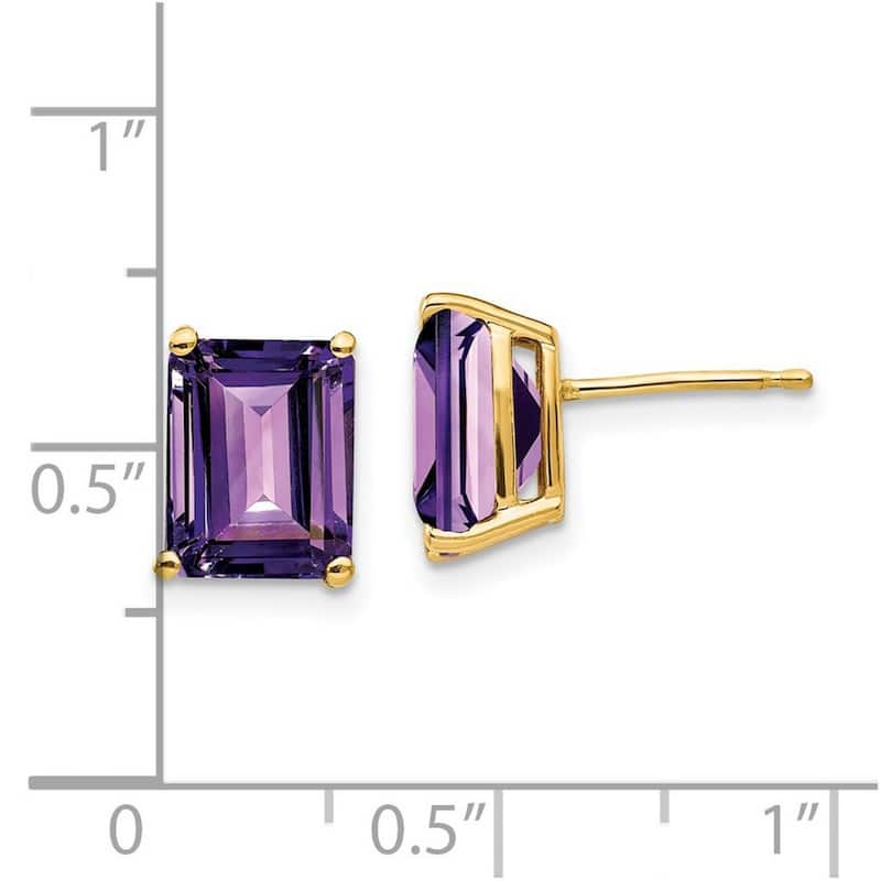 Curata 14k Yellow or White Gold 9x7mm Emerald Cut Natural Gemstone Earrings