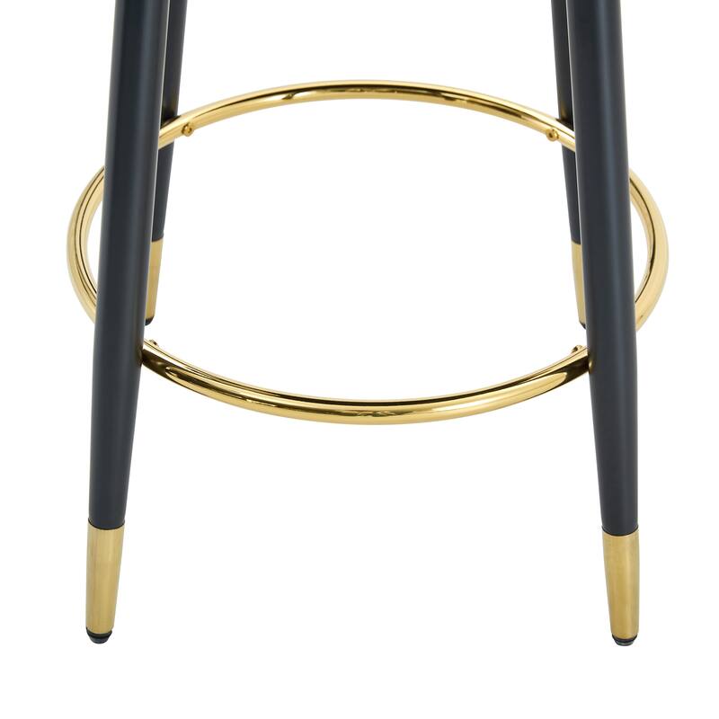 360° Swivel Bar Chair Set of 2, Modern Spliced Color Faux Leather Upholstered Bar Chair with Gold Metal Leg & Powder Coated Base