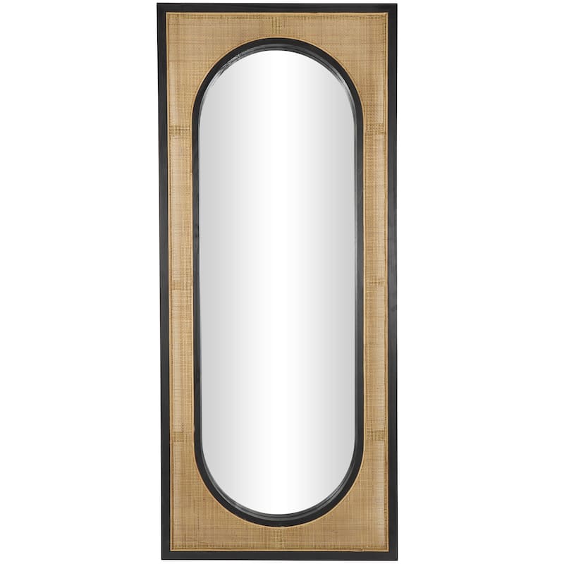Rattan Wall Mirror with Black Accent Frames - Brown - Roche River Decor - Brown - 30"W, 70"H