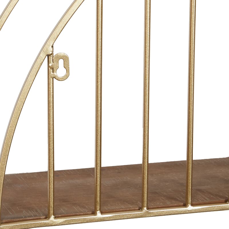 Metal Geometric Circle Wall Shelf with 3 Wood Shelves and Linear Rods - Gold - Roche River Decor - 7"W x 28"L x 28"H