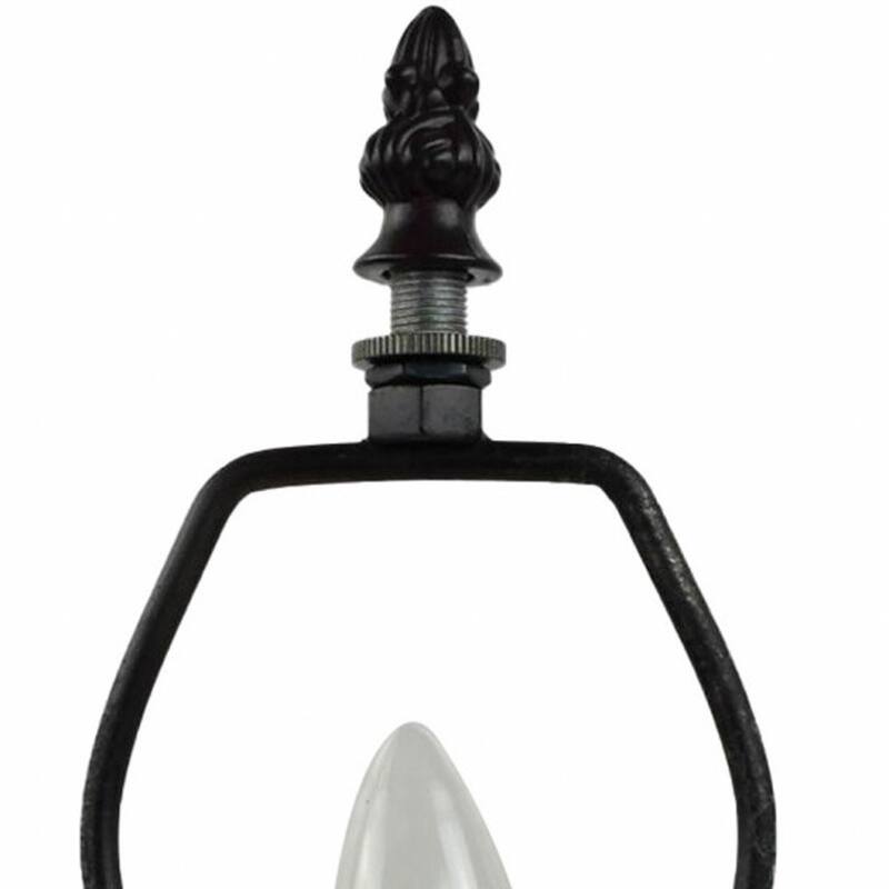 HomeRoots 15" Dark Brown Metal Candlestick Table Lamp With Red and Black Novelty Shade - 12' X '15' X '9