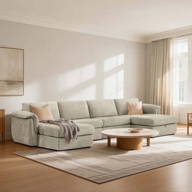 Spruce & Spring Modular Sectional Sofas with Optial Storage Console for Living Room - Taupe-6PC