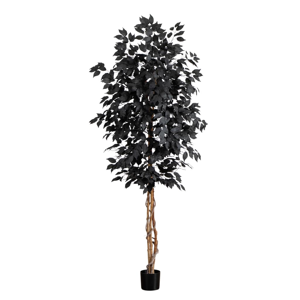 7-ft Artificial Hallloween Black Ficus Tree with Natural Trunk
