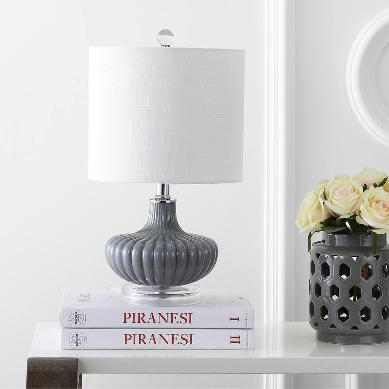 Duncan 18" Glass and Lucite LED Table Lamp, Gray by JONATHAN Y