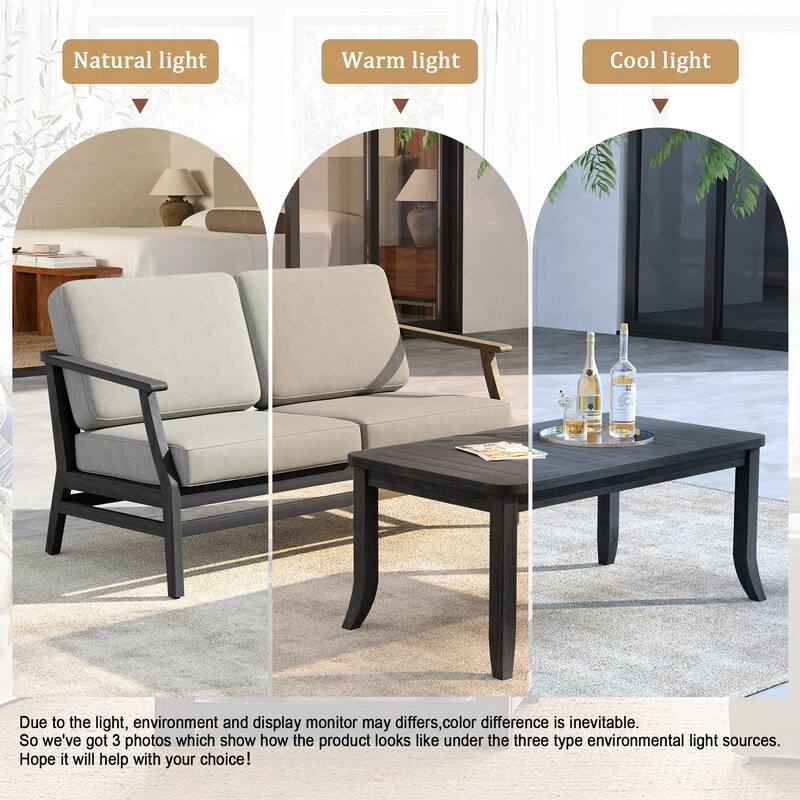 Outdoor Loveseat Sofa with Coffee Table Teak Wood Patio Furniture