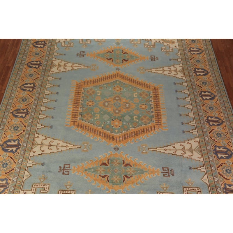 Geometric Khotan Oriental Large Area Rug Hand-Knotted Wool Carpet - 8'11" x 17'7"