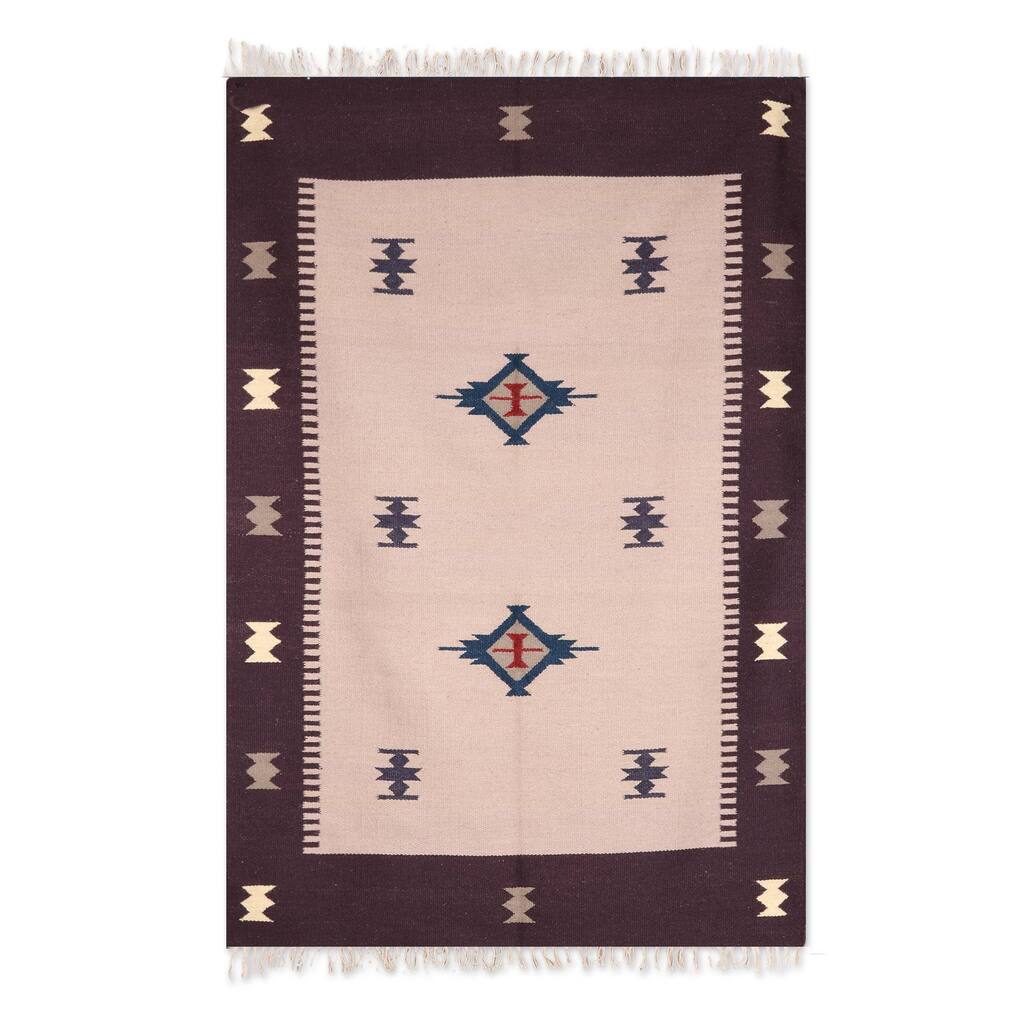 Handmade Abstract Stars Wool area rug (india) - Big