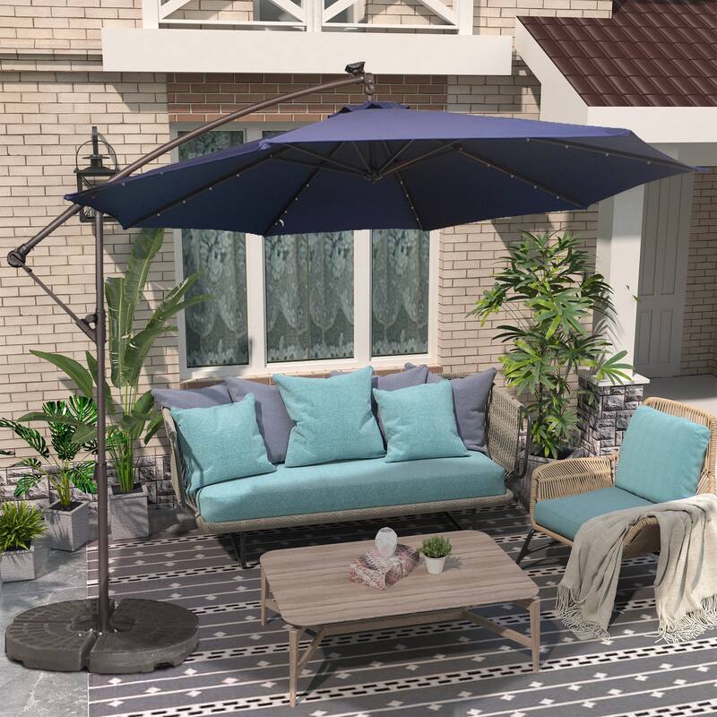 Clihome 10Ft Solar Light Crank Offset Cantilever Patio Umbrella, Without Base