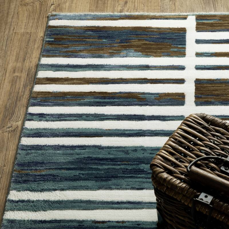 Style Haven Raphael Broken Stripes Ivory/ Blue Mixed Pile Area Rug